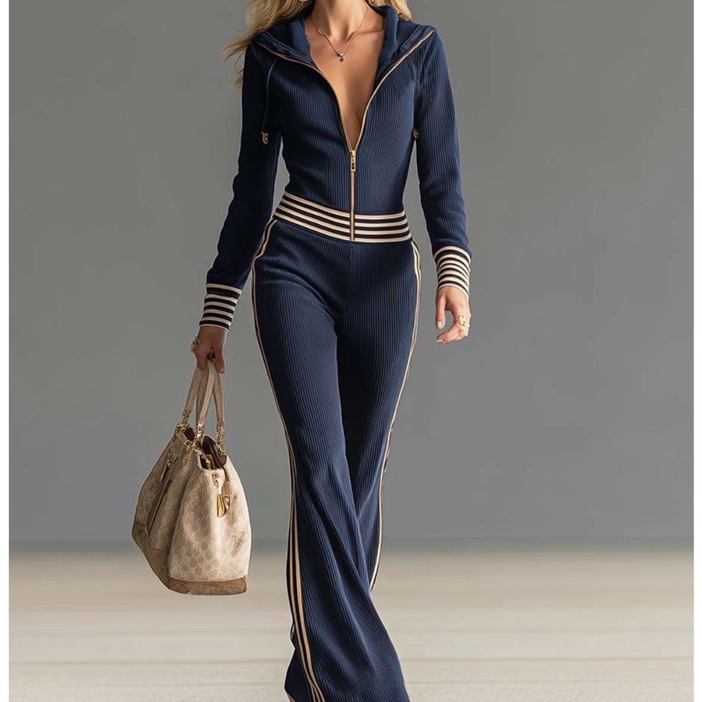 Elegant Navy Jumpsuit with Gold Accents